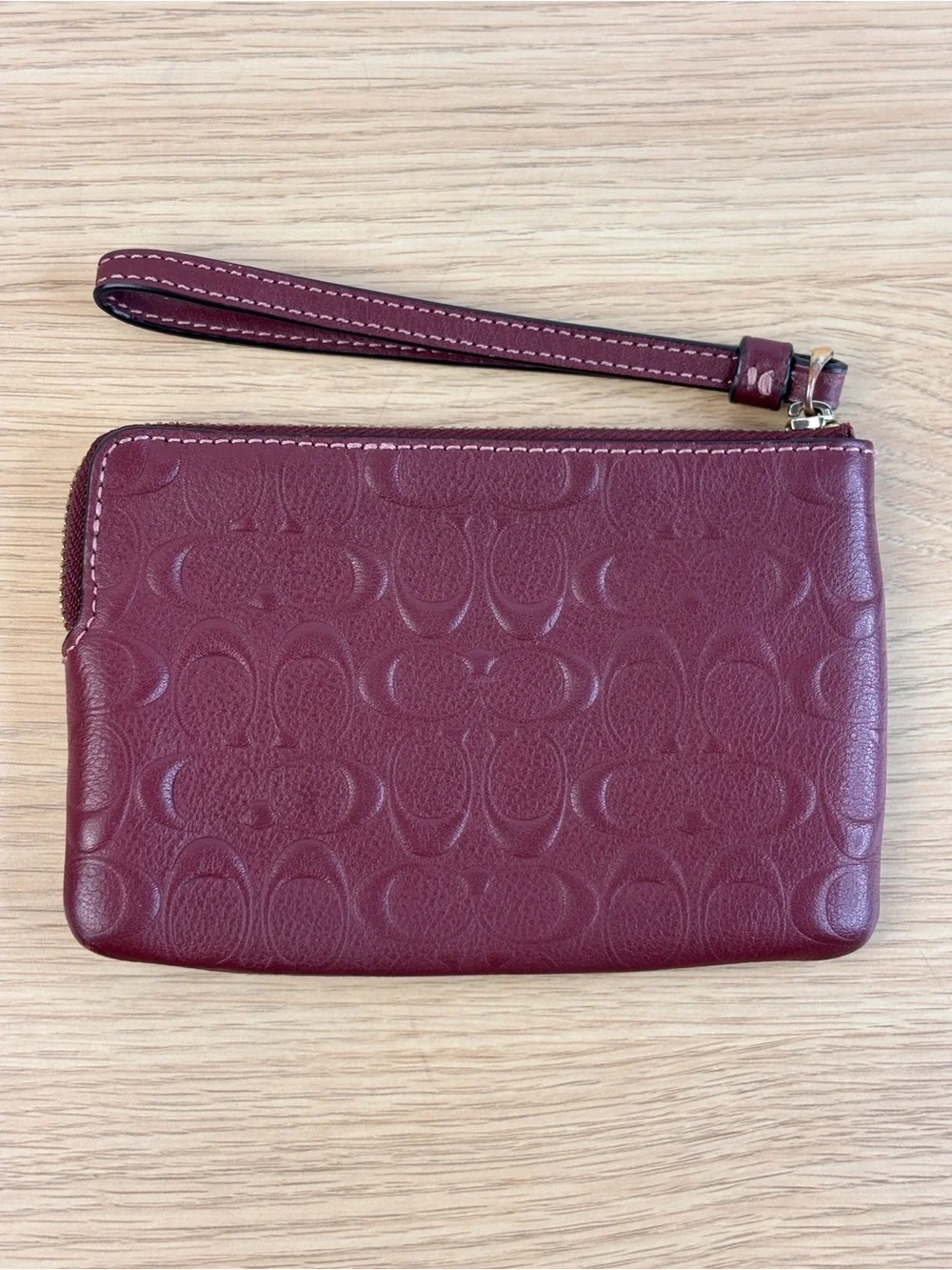 Coach Signature Embossed Leather Wristlet - Wine LIKE NEW!